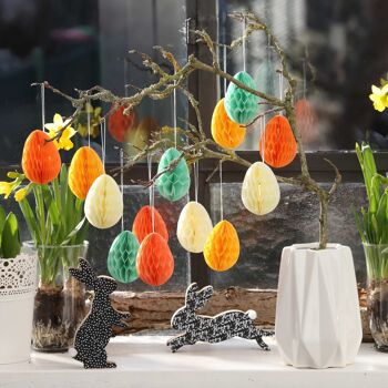 12 oeufs de Pâques en papier de soie à suspendre et à décorer - taille 7 cm ruban compris - décoration de Pâques idéale pour arbustes et branchages - réutilisable - pastel - set 1 3