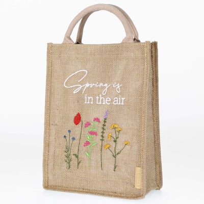 Geschenktasche zu Ostern aus Jute - formstabil mit Henkel und elegantem Handlettering - Geschenkverpackung zu Ostern - Dekoration - 22x30x10 cm - Hello Spring