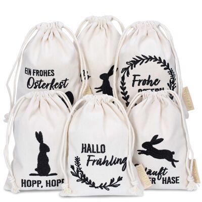 6 sacs en lin avec impression - emballage de Pâques emballage cadeau décoration de table - sacs en tissu pour Pâques - lapins - 13x18 cm - set 3