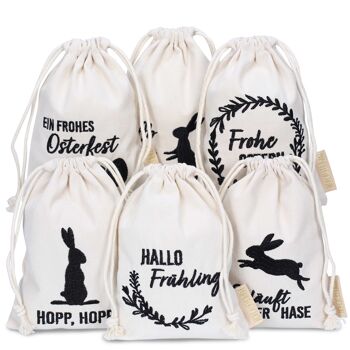 6 sacs en lin avec impression - emballage de Pâques emballage cadeau décoration de table - sacs en tissu pour Pâques - lapins - 13x18 cm - set 3 1