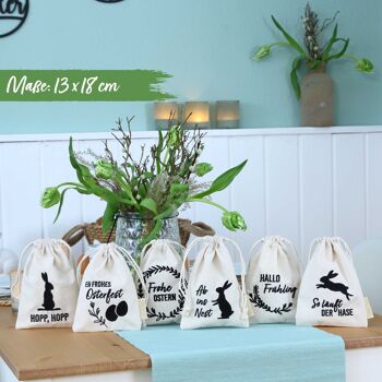 6 sacs en lin avec impression - emballage de Pâques emballage cadeau décoration de table - sacs en tissu pour Pâques - lapins - 13x18 cm - set 3 2