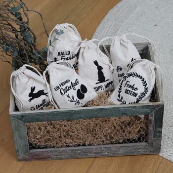 6 sacs en lin avec impression - emballage de Pâques emballage cadeau décoration de table - sacs en tissu pour Pâques - lapins - 13x18 cm - set 3 5