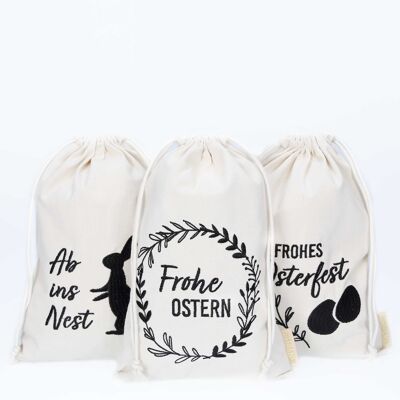 3 bolsas de lino con estampado - Embalaje de Pascua embalaje de regalo decoración de mesa - bolsas de tela para Pascua - conejos - 20x30 cm - set 6
