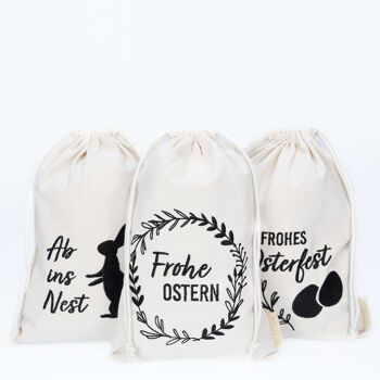 3 sacs en lin avec impression - emballage de Pâques emballage cadeau décoration de table - sacs en tissu pour Pâques - lapins - 20x30 cm - set 6 1