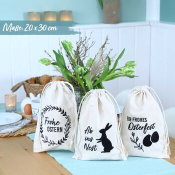 3 sacs en lin avec impression - emballage de Pâques emballage cadeau décoration de table - sacs en tissu pour Pâques - lapins - 20x30 cm - set 6 2