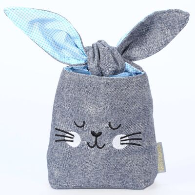 Paper kite easter nest fabric ears - bunny easter basket blue - bag with bunny ears - made of sturdy cotton with embroidered face - gift for easter - for collecting easter eggs - set 1