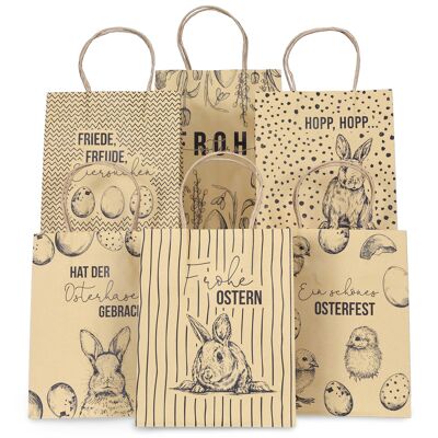 6 printed handle bags for Easter - wrapping paper black - 22.5x18x8cm - 6 additional Easter postcards - gift packaging - gift bags for filling - alternative Easter nest - set 1