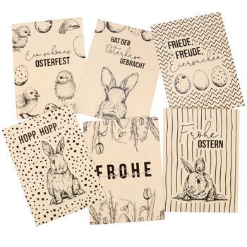 6 sacs à poignées imprimés pour Pâques - papier d'emballage noir - 22,5x18x8cm - 6 cartes postales de Pâques supplémentaires - emballage cadeau - sacs cadeaux à remplir - nid de Pâques alternatif - set 1 2