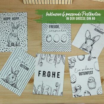 6 sacs à poignées imprimés pour Pâques - papier d'emballage noir - 22,5x18x8cm - 6 cartes postales de Pâques supplémentaires - emballage cadeau - sacs cadeaux à remplir - nid de Pâques alternatif - set 1 5