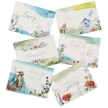 6 sacs à poignées imprimés pour Pâques - aquarelle - 22,5x18x8cm - 6 cartes postales de Pâques supplémentaires - emballage cadeau - sacs cadeaux à remplir - nid de Pâques alternatif - set 2 2