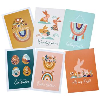 6 sacs à poignées imprimés pour Pâques - bohème - 22,5x18x8cm - 6 cartes postales de Pâques supplémentaires - emballage cadeau - sacs cadeaux à remplir - nid de Pâques alternatif - set 3 2