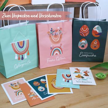 6 sacs à poignées imprimés pour Pâques - bohème - 22,5x18x8cm - 6 cartes postales de Pâques supplémentaires - emballage cadeau - sacs cadeaux à remplir - nid de Pâques alternatif - set 3 4