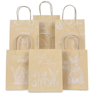 6 sacs à poignées imprimés pour Pâques - papier d'emballage blanc - 22,5x18x8cm - 6 cartes postales de Pâques supplémentaires - emballage cadeau - sacs cadeaux à remplir - nid de Pâques alternatif - set 5