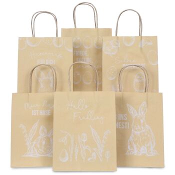 6 sacs à poignées imprimés pour Pâques - papier d'emballage blanc - 22,5x18x8cm - 6 cartes postales de Pâques supplémentaires - emballage cadeau - sacs cadeaux à remplir - nid de Pâques alternatif - set 5 1
