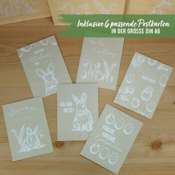 6 sacs à poignées imprimés pour Pâques - papier d'emballage blanc - 22,5x18x8cm - 6 cartes postales de Pâques supplémentaires - emballage cadeau - sacs cadeaux à remplir - nid de Pâques alternatif - set 5 4