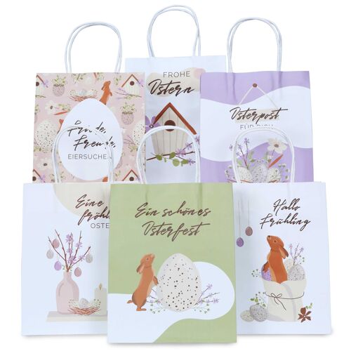 6 bedruckte Henkeltüten zu Ostern - Frühling - 22,5x18x8cm - 6 zusätzliche Osterpostkarten - Geschenkverpackung - Geschenktüten zum Befüllen - Alternatives Osternest - Set 4