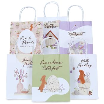 6 sacs à poignées imprimés pour Pâques - printemps - 22,5x18x8cm - 6 cartes postales de Pâques supplémentaires - emballage cadeau - sacs cadeaux à remplir - nid de Pâques alternatif - set 4 1