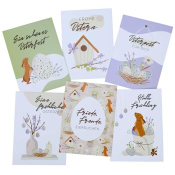 6 sacs à poignées imprimés pour Pâques - printemps - 22,5x18x8cm - 6 cartes postales de Pâques supplémentaires - emballage cadeau - sacs cadeaux à remplir - nid de Pâques alternatif - set 4 2