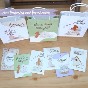 6 sacs à poignées imprimés pour Pâques - printemps - 22,5x18x8cm - 6 cartes postales de Pâques supplémentaires - emballage cadeau - sacs cadeaux à remplir - nid de Pâques alternatif - set 4 5