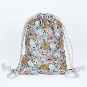 Sac à dos lapin fleurs & vert - sac de sport en coton/toile avec longues oreilles de lapin - cadeau de Pâques - sac à bandoulière pour filles et garçons 2