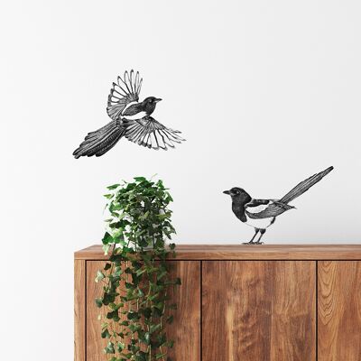 Conjunto de calcomanías de pared de urraca - ilustración de pájaros - arte de pared
