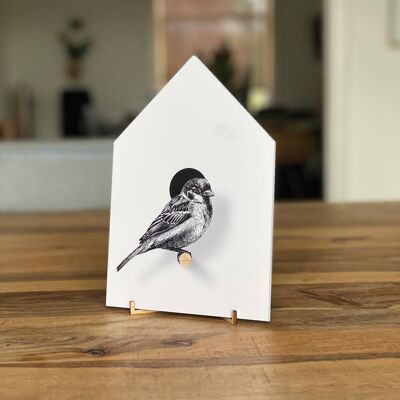 Birdhouse sparrow - bird illustration - wall decoration