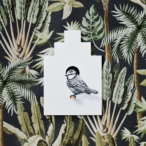 Birdhouse blue tit - bird illustration - wall decoration