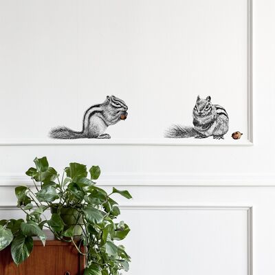 Chipmunk wall decal set - animal illustration - wall sticker