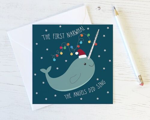 Funny Narwhal Pun Christmas Card - The First Narwhal