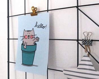 Plantpot Cat Hello Postcard / notecard / mini print - envoyez un sourire à un ami ! Avec l'ajout d'un joli autocollant pour chat Plantpot assorti - Carte postale uniquement (1,50 £) 7