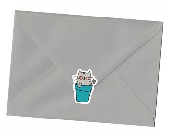 Plantpot Cat Hello Postcard / notecard / mini print - envoyez un sourire à un ami ! Avec le joli complément d'autocollant de chat Plantpot assorti - Carte et autocollant (2,10 £) 2