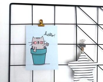Plantpot Cat Hello Postcard / notecard / mini print - envoyez un sourire à un ami ! Avec le joli complément d'autocollant de chat Plantpot assorti - Carte et autocollant (2,10 £) 3