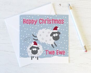 Funny Sheep Pun Xmas Card 'Joyeux Noël deux brebis'