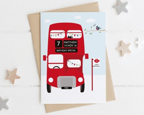 London Bus Personalised Birthday Card - Red Vintage Routemaster Bus card, customisable