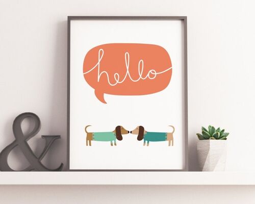 Hello Sausage! Cute dachshund sausage dog print - 30x40 mounted print (£22.00)