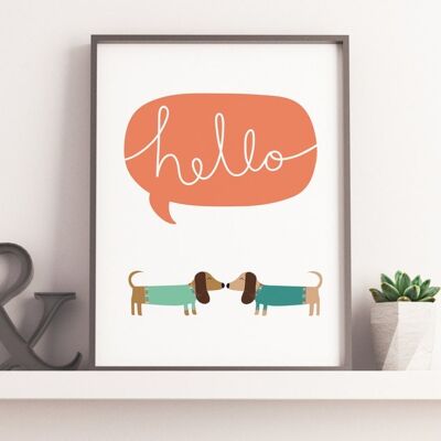 Hello Sausage! Cute dachshund sausage dog print - 30x40 mounted print (£22.00)