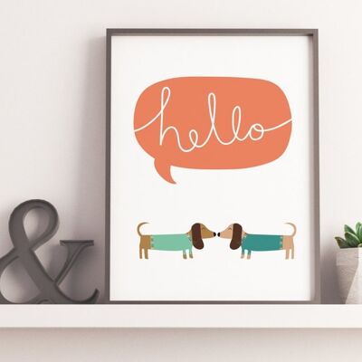 Hello Sausage! Cute dachshund sausage dog print - 30x40 mounted print (£22.00)