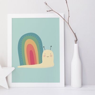 Linda impresión 'Rainbow Snail' para niños, bebés o guarderías - solo impresión A3 (£ 20,00)