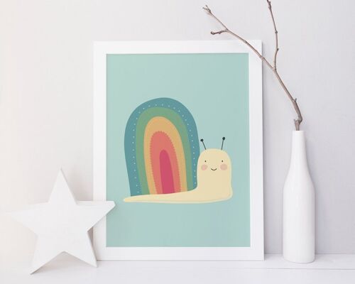 Cute 'Rainbow Snail' print for children, babies or nursery - A4 Mounted print (£22.00)