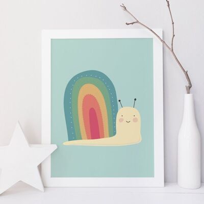 Joli imprimé 'Rainbow Snail' pour enfants, bébés ou crèche - A4 Mounted print (£22.00)