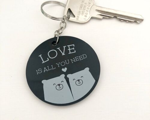 Love Is All You Need Cute Bears Keyring Keychain - Bear Couple Love Motif Zipper Pull - Cream Dog I Ruff You
