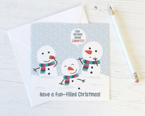 Can Anyone Smell Carrots? Funny Snowman Christmas Card