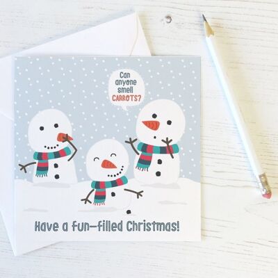 Can Anyone Smell Carrots? Funny Snowman Christmas Card