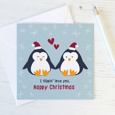 Tarjeta de Navidad Flippin Love You Penguin