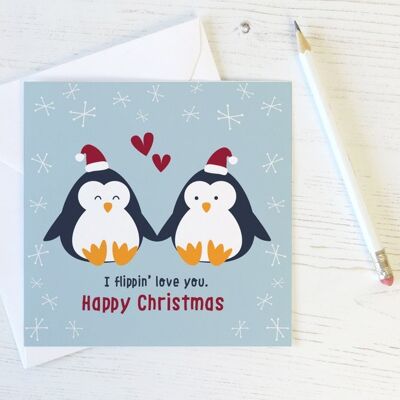 Flippin Love You Pinguin-Weihnachtskarte