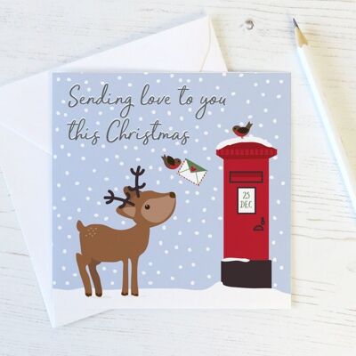 Sending Love To You This Christmas - Deer Postbox Xmas Card