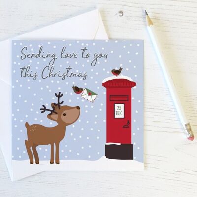 Sending Love To You This Christmas - Deer Postbox Xmas Card