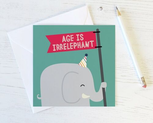 Funny Elephant Birthday card - cute animal birthday - happy birthday card - birthday celebration - age is irrelephant- greeting card - uk