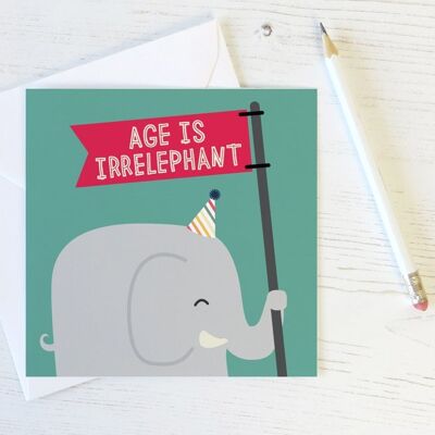 Funny Elephant Birthday card - cute animal birthday - happy birthday card - birthday celebration - age is irrelephant- greeting card - uk