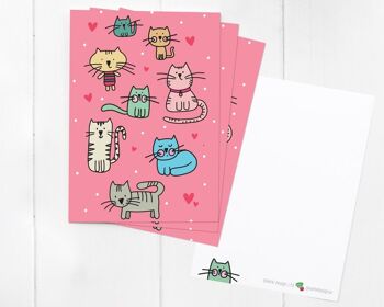 Ensemble illustré de cartes de notes de chat avec des autocollants - cinq cartes de notes plates / cartes de remerciement de chat et autocollants 2